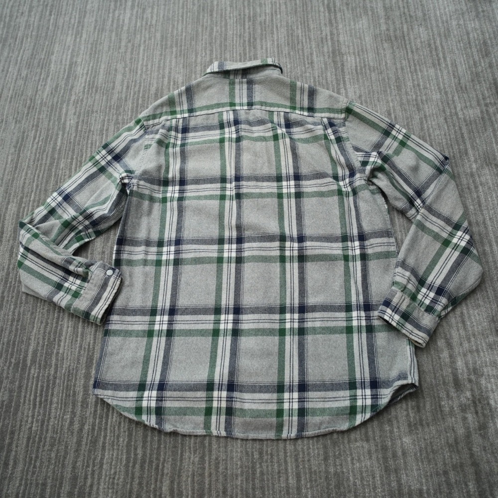 Old Navy Vintage Flannel Men Gray Green Plaid Soft Long Sleeve Button Up Large - Picture 2 of 11